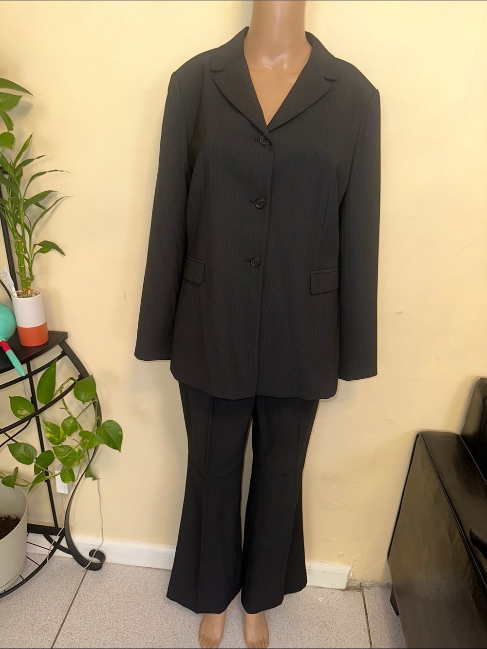 Tahari Black Pinstripe Suit Jacket